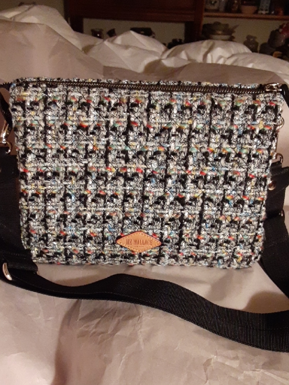 Rare MZ Wallace Crosby Tippa  Tweed Crossbody Bag in Black Multi Colors